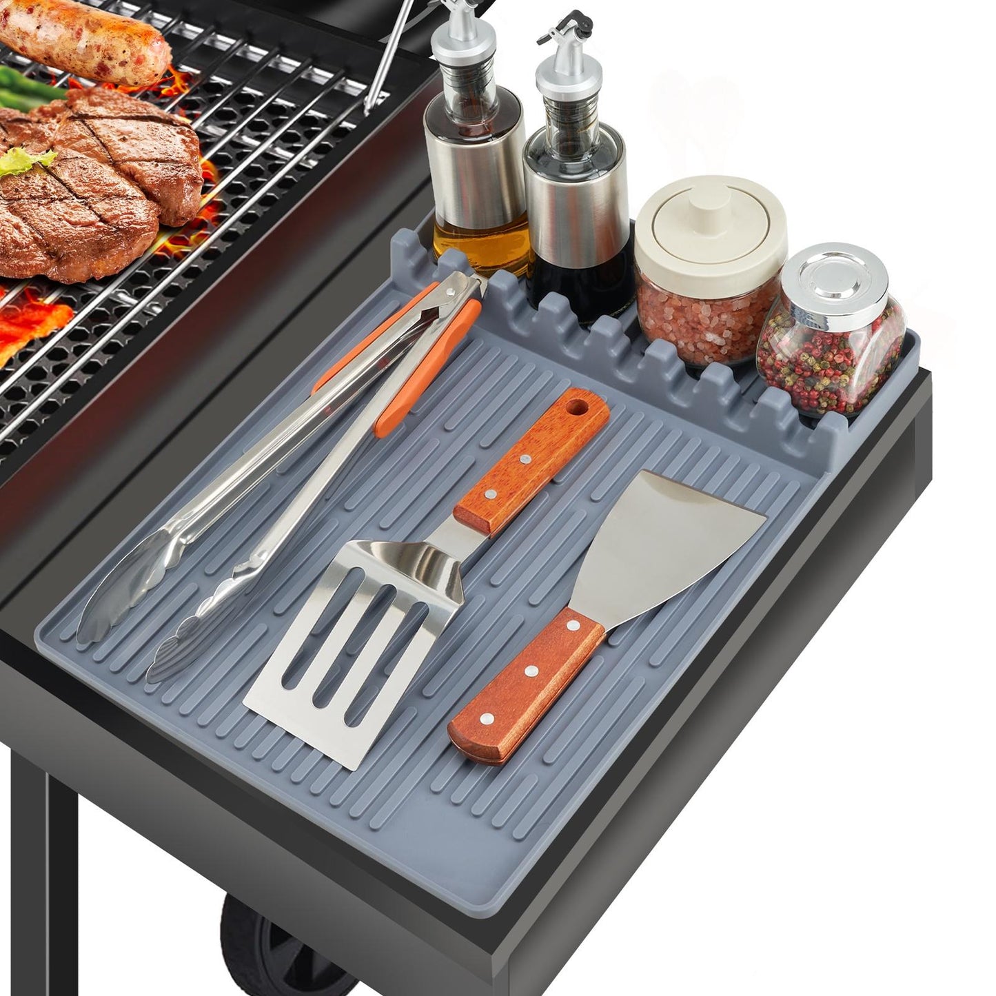 š July 4 Sale | 50% OFF-Silicone Grill Side Shelf Mat ā Heat Resistant BBQ Tool Organizer