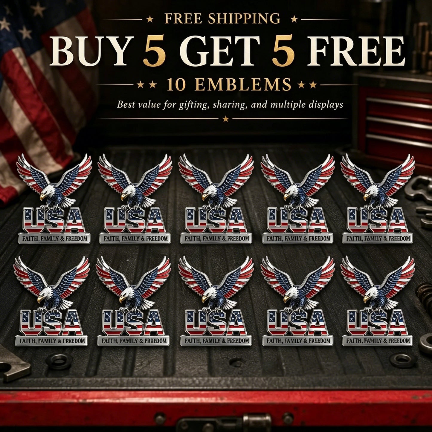 250th Anniversary 50% OFF - ★USA Faith, Family & Freedom★ Metal Emblem