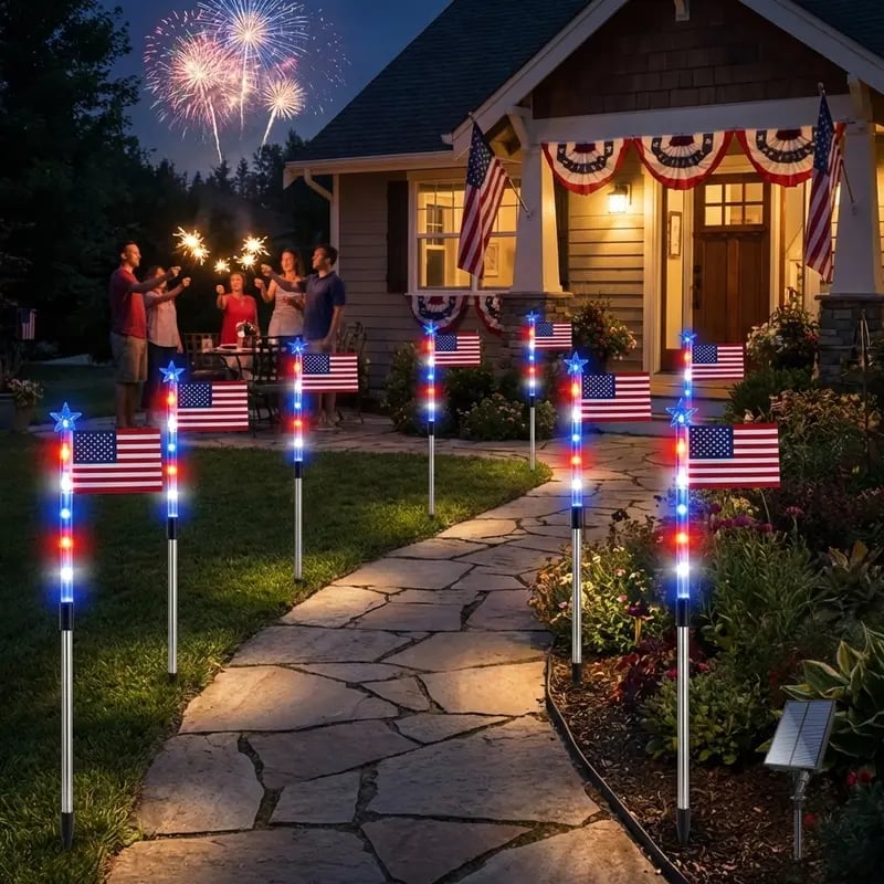 🌟Last Day 49% OFF - Honor & Celebrate with 8 Solar American Flag Lights for Memorial Day & 4th of July 🇺🇸✨