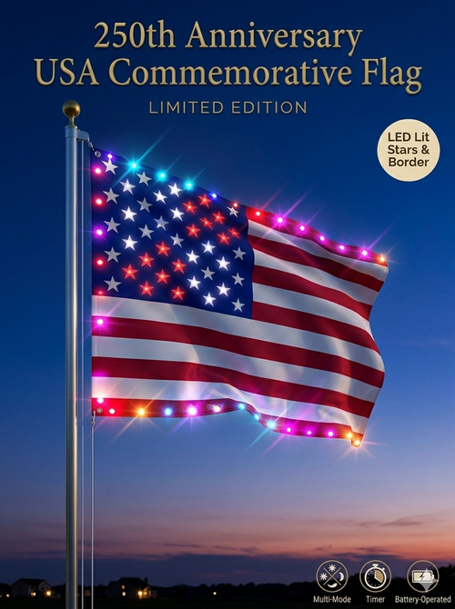 Last Day 70% OFF🔥 🦅 Illuminated 250th Anniversary USA Commemorative Flag - Premium LED Edition (3x5 Ft) -Bestseller