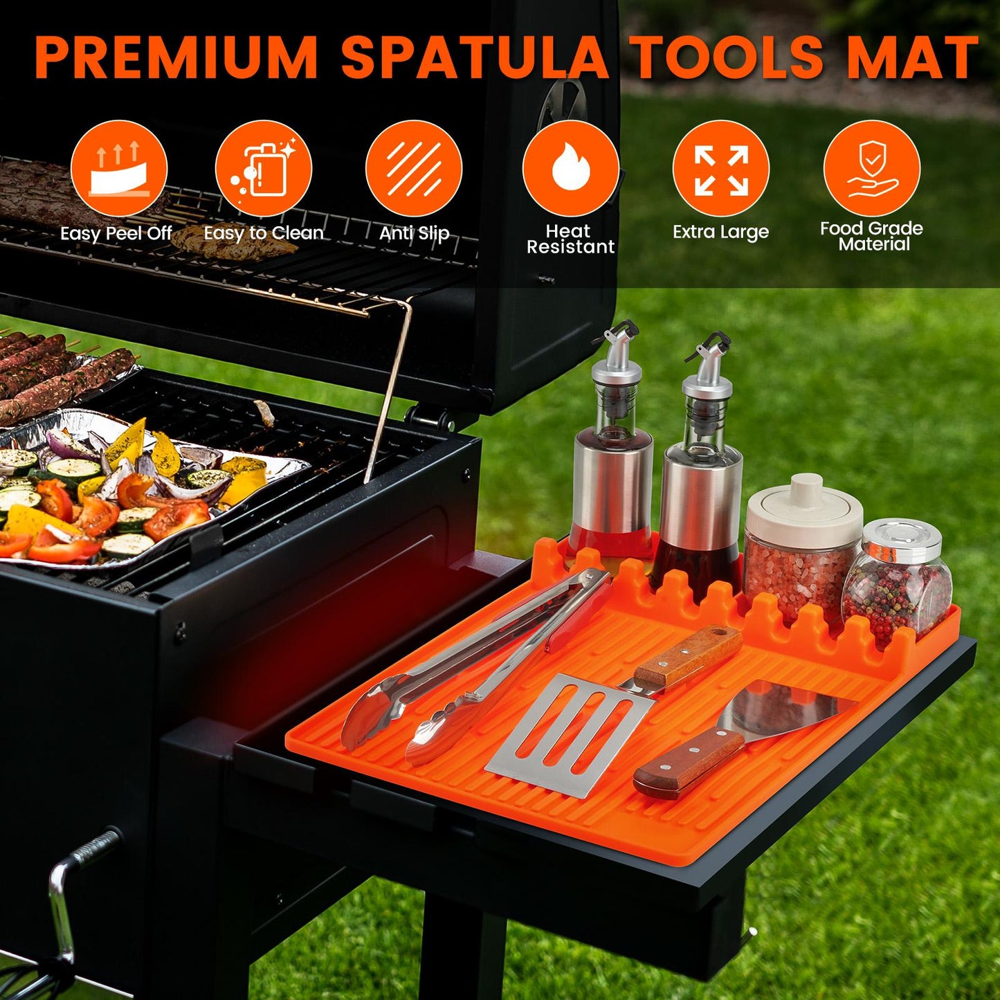 🎆 July 4 Sale | 50% OFF-Silicone Grill Side Shelf Mat – Heat Resistant BBQ Tool Organizer