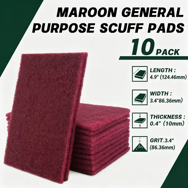 🔥LAST DAY 50% OFF🧽10-Pack Maroon Scuff Pads – Kitchen Cleaning, Paint Prep, Auto Restoration & Crafts