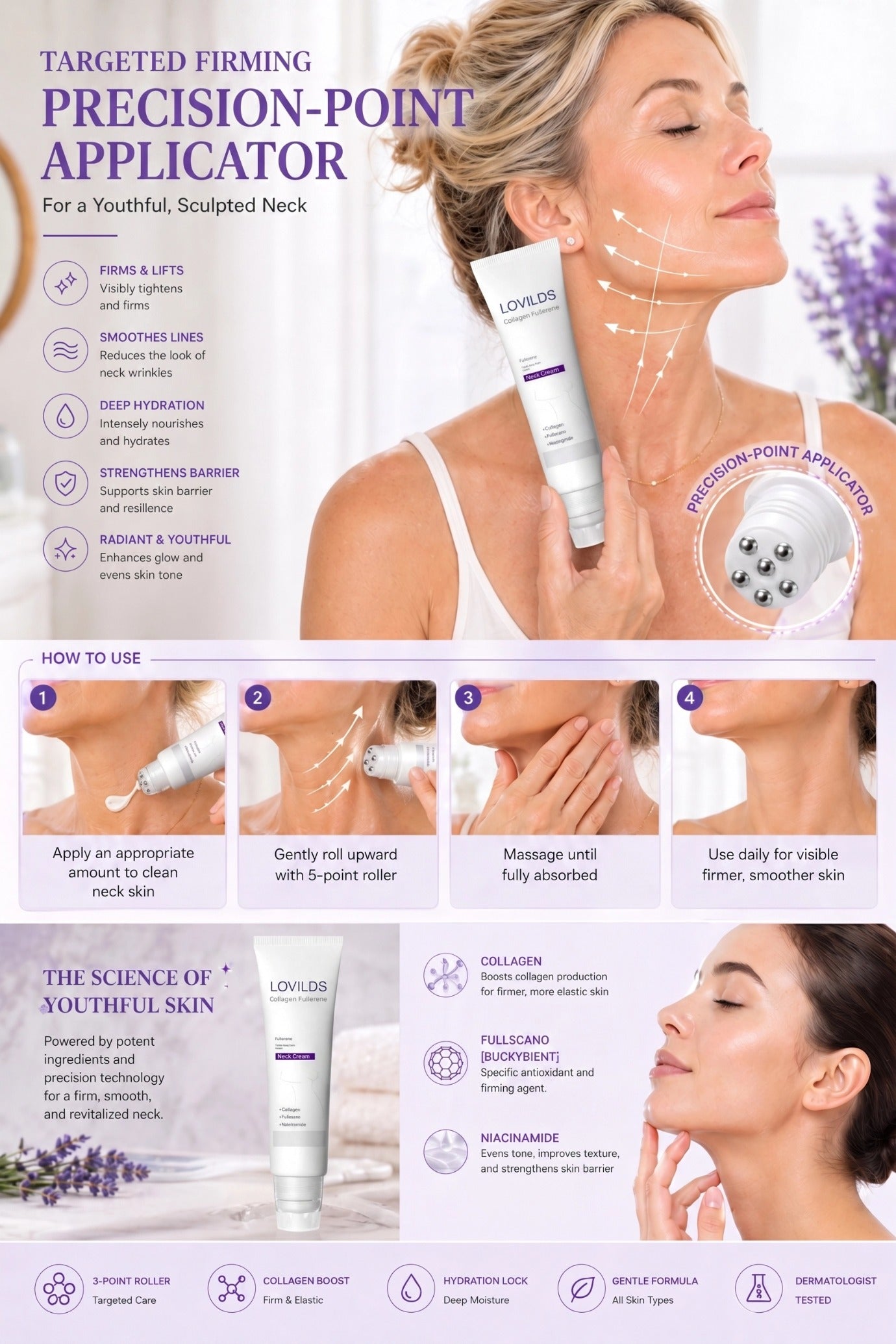 🔥Limited-time 50% sale🔥Sculpting Collagen Neck Cream with 5 Massage Rollers