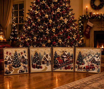 🎄🎅 Premium 3D Pearl Christmas Wall Art Kit | Luxury Flocked Canvas with Scratch-Resistant Non-Fading Pearl Beads DIY Holiday Decor⛄️❄️