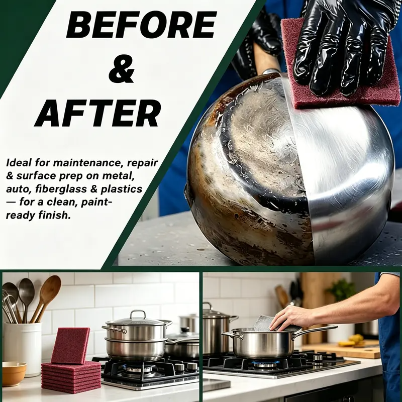 🔥LAST DAY 50% OFF🧽10-Pack Maroon Scuff Pads – Kitchen Cleaning, Paint Prep, Auto Restoration & Crafts
