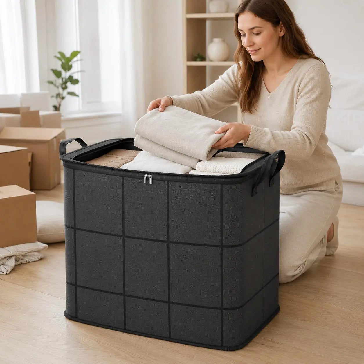 📦✨ Large Capacity Storage Bin Zippered Clothes Organizer Moving Bag 🏠🧺