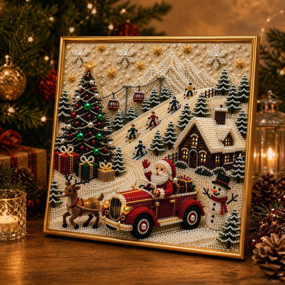 🎄🎅 Premium 3D Pearl Christmas Wall Art Kit | Luxury Flocked Canvas with Scratch-Resistant Non-Fading Pearl Beads DIY Holiday Decor⛄️❄️