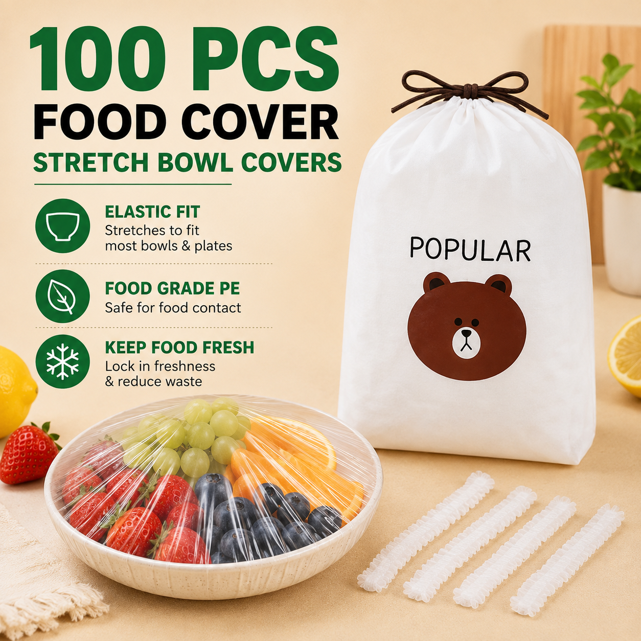 🔥Last Day Promotion 50% OFF丨100PCS Plastic Bowl Covers – Elastic Reusable Food Wrap