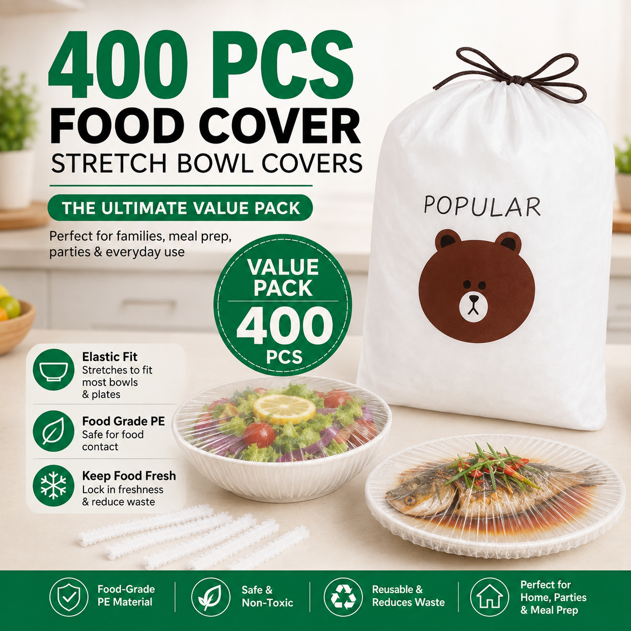 🔥Last Day Promotion 50% OFF丨100PCS Plastic Bowl Covers – Elastic Reusable Food Wrap