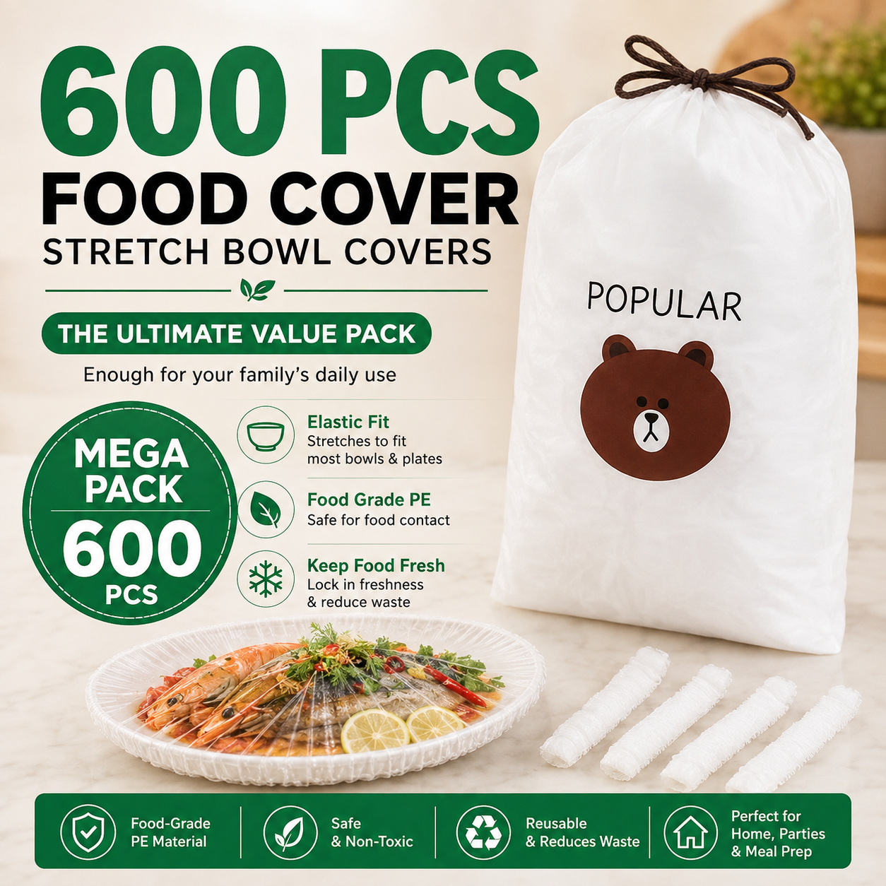 🔥Last Day Promotion 50% OFF丨100PCS Plastic Bowl Covers – Elastic Reusable Food Wrap