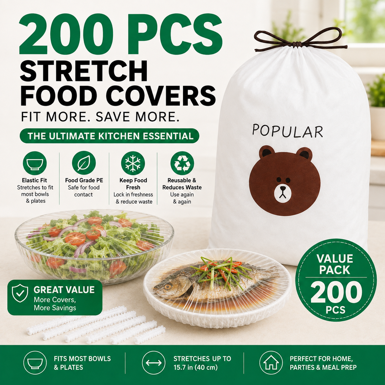 🔥Last Day Promotion 50% OFF丨100PCS Plastic Bowl Covers – Elastic Reusable Food Wrap