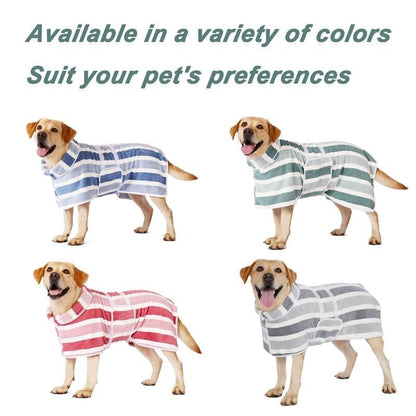 🐾 Quick Drying Dog Bathrobe | Soft Striped Pet Robe with Adjustable Belly Band