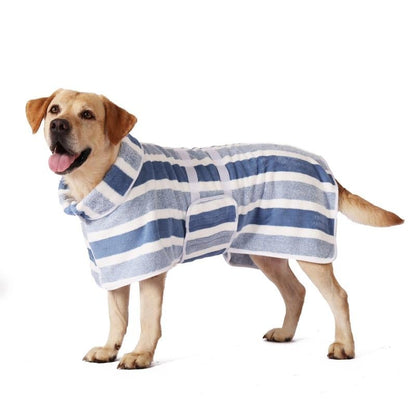 🐾 Quick Drying Dog Bathrobe | Soft Striped Pet Robe with Adjustable Belly Band