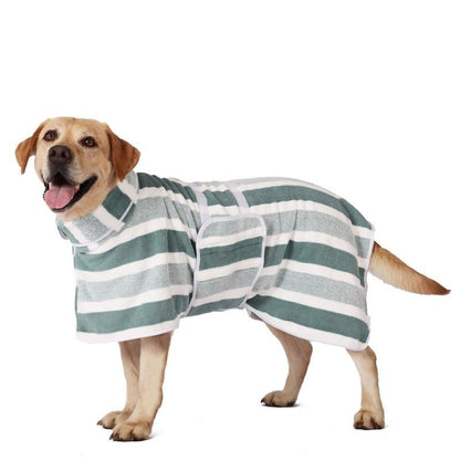 🐾 Quick Drying Dog Bathrobe | Soft Striped Pet Robe with Adjustable Belly Band