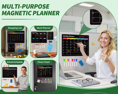 🧲 Magnetic Weekly Fridge Planner – Black Dry Erase Calendar Board for Kitchen Organization