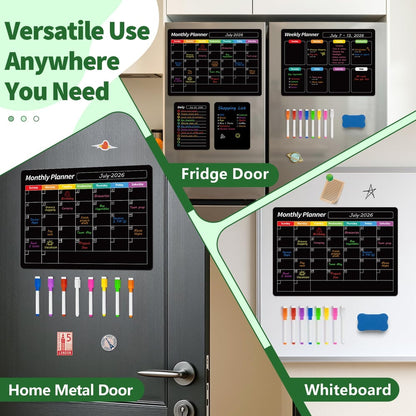 🧲 Magnetic Weekly Fridge Planner – Black Dry Erase Calendar Board for Kitchen Organization