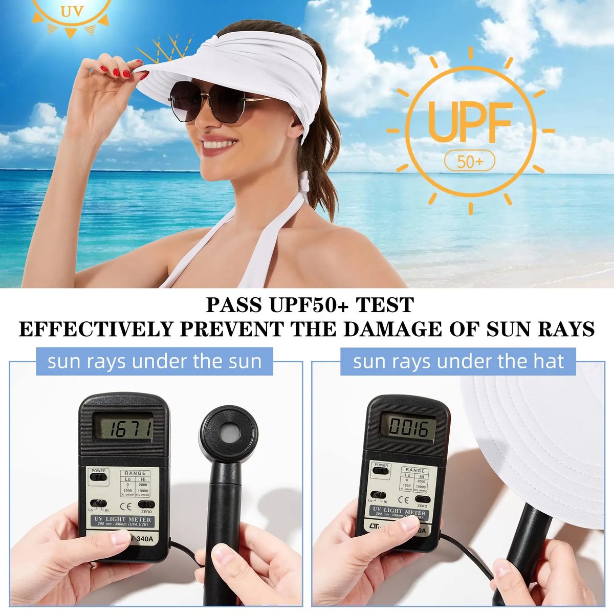 🔥HOT SALE 49% OFF👒 UPF 50+ Sun Visor Ponytail Hat | Wide Brim, Breathable, Foldable