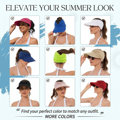 🔥HOT SALE 49% OFF👒 UPF 50+ Sun Visor Ponytail Hat | Wide Brim, Breathable, Foldable
