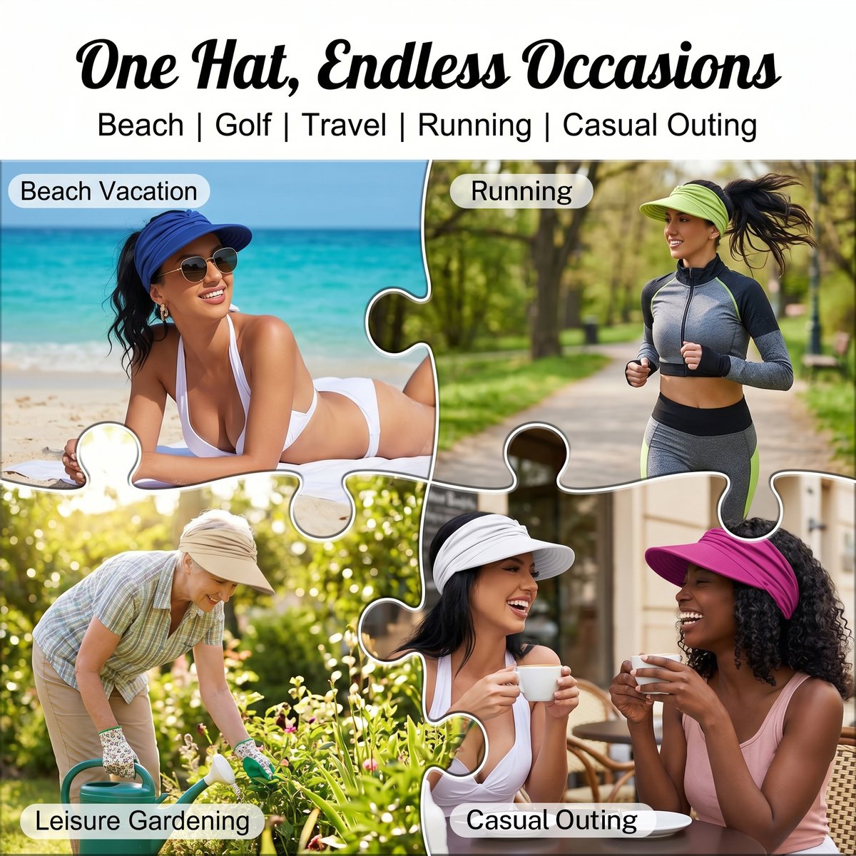 🔥HOT SALE 49% OFF👒 UPF 50+ Sun Visor Ponytail Hat | Wide Brim, Breathable, Foldable