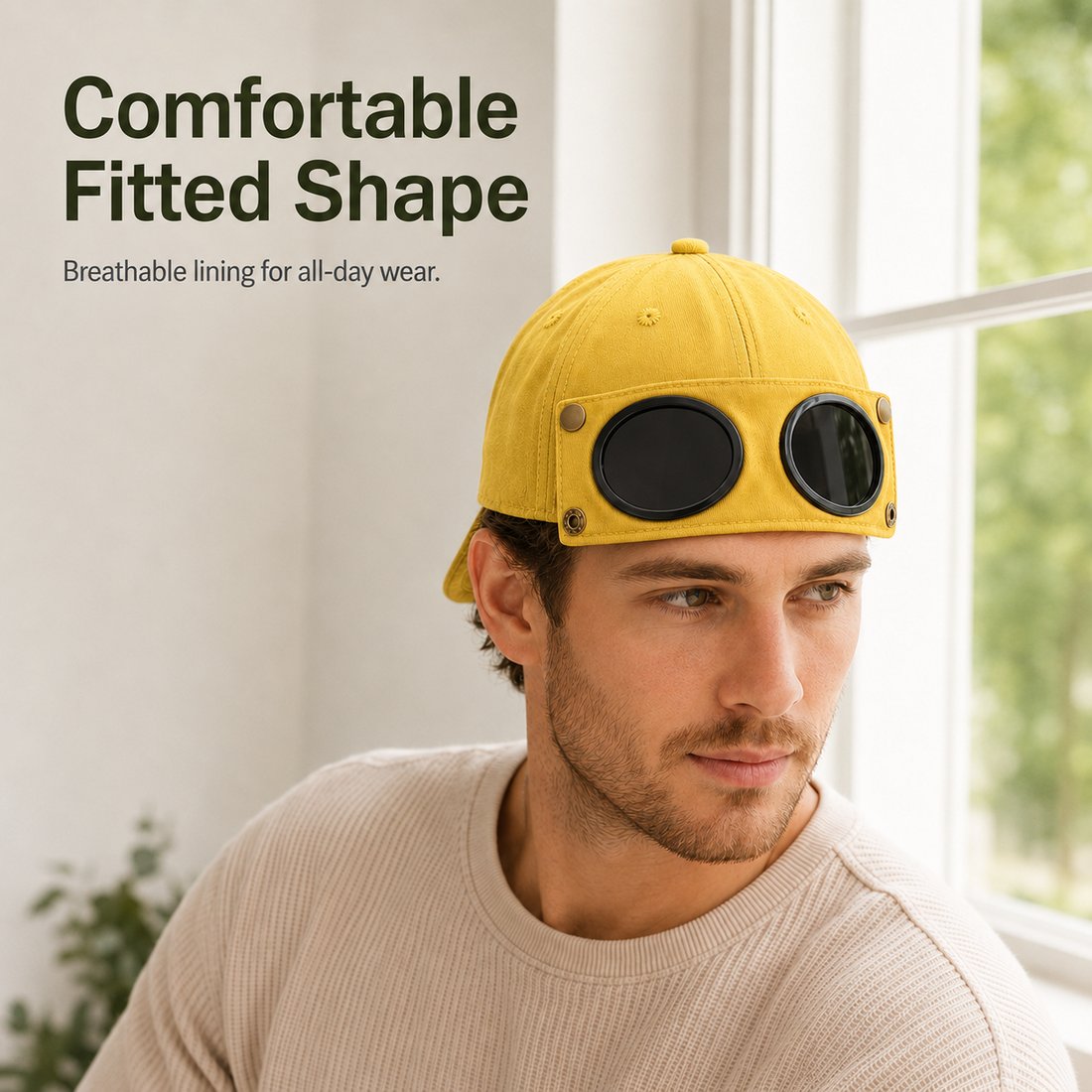 Detachable Goggle Pilot Baseball Cap Vintage Washed Cotton Hat for Street Fashion & Daily Outfit