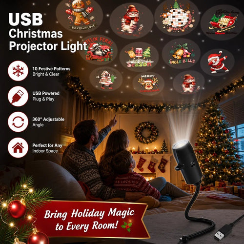 Plug-&-Play HD Christmas Projector – 6 or 10 Festive Scenes