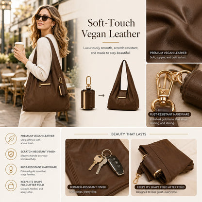 Jaxvolt®️ Charm Transformable Bag – Stylish Vegan Leather Tote & Keychain Charm