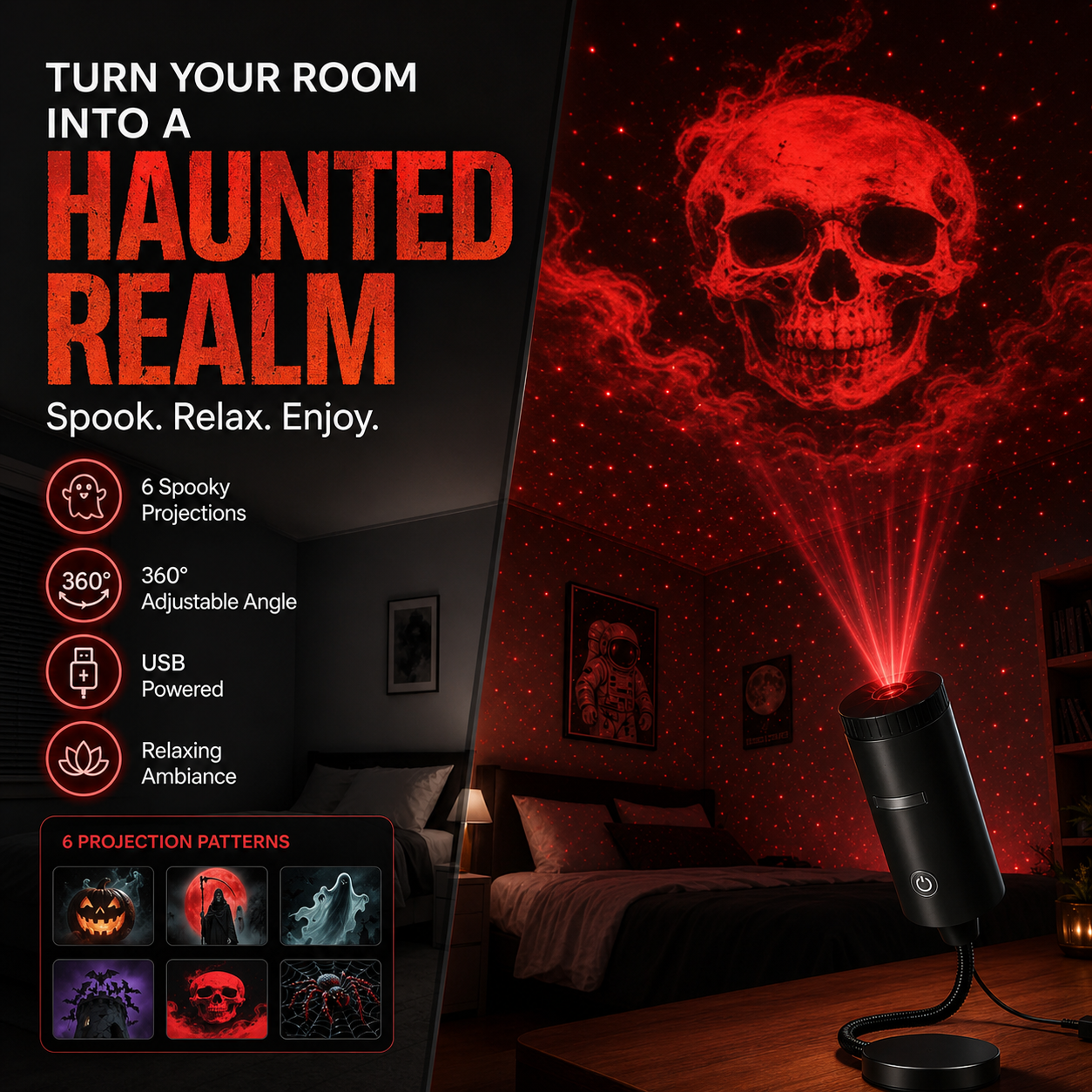 🎃Last Day 50% OFF|Plug-&-Play HD Star Projector: Halloween 6-Disc Set